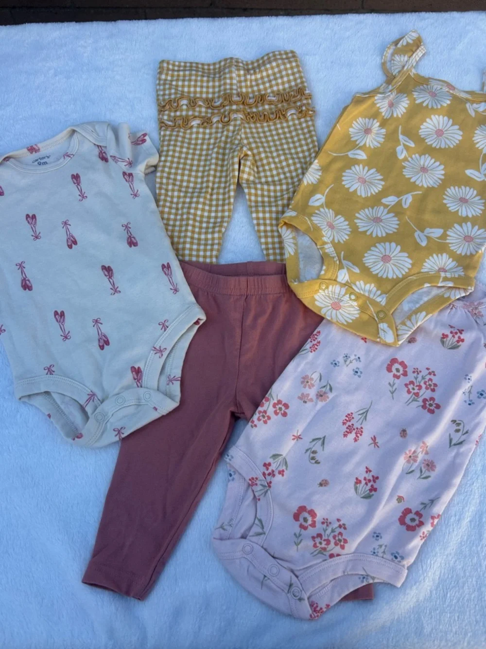 Carter's Yellow Daisy Tank, Pink Floral Onesies & Mauve Pants Set - Picture 5 of 6